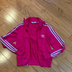 Adidas Women’s small Fuchsia Jacket with silver Stripes